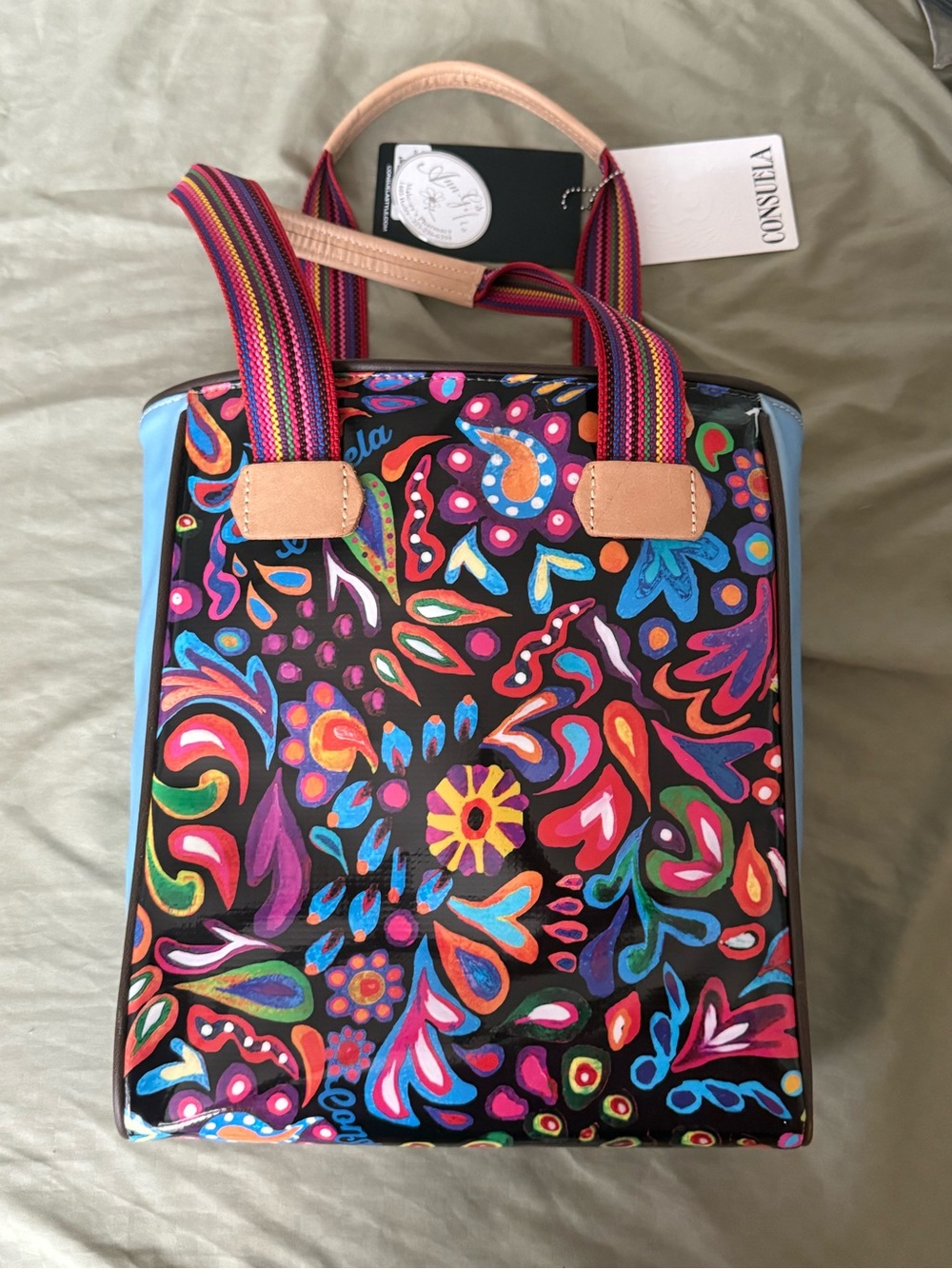 Consuela Multicolor Floral Print Tote with Striped Handles